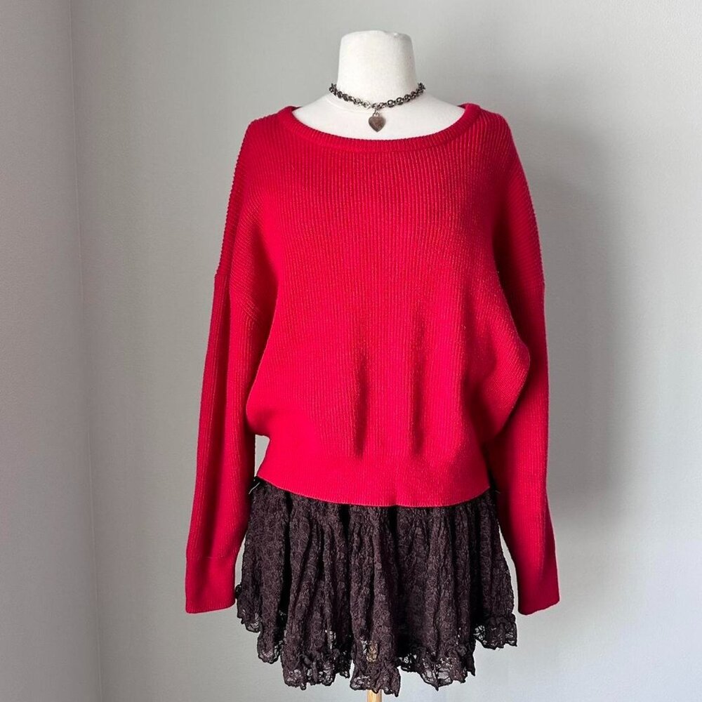 Zara Red Knit Pullover Sweater with Tie Back